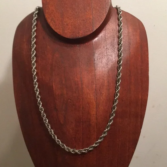Silver Twisted Rope Necklace with Polished Finish - Picture 6 of 13